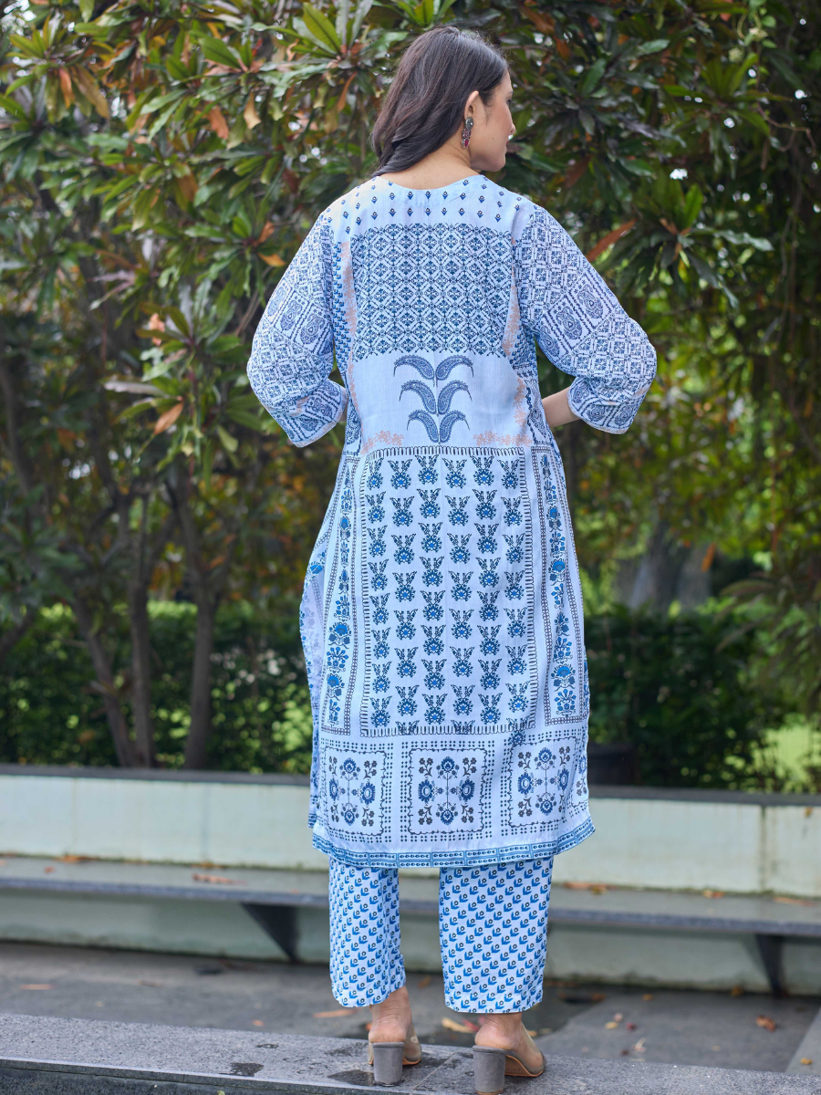 Kaaya Indigo Harmony Printed Crape Kurta Set – Kaaya Collection (L–4XL)